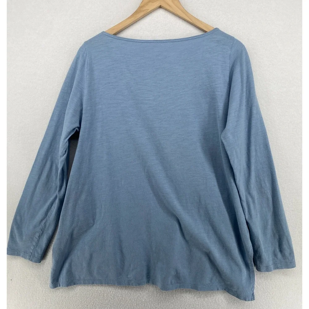 EILEEN FISHER Tunic S Organic Cotton Slub Jersey Long Sleeve Boat Neck Blue - Picture 3 of 10